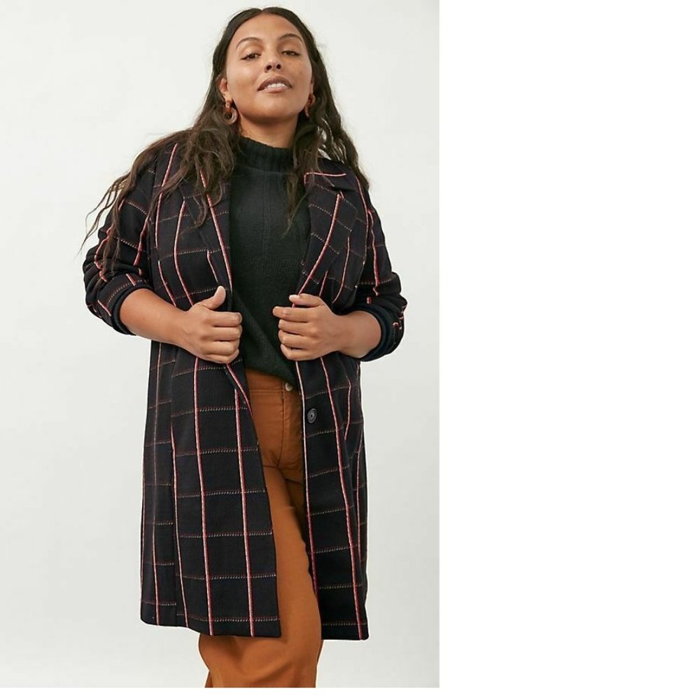 Anthropologie Sigrid Longline Blazer - Black & Red Check